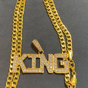 24 Inch Gold Tone Chain and King Pendant Combo